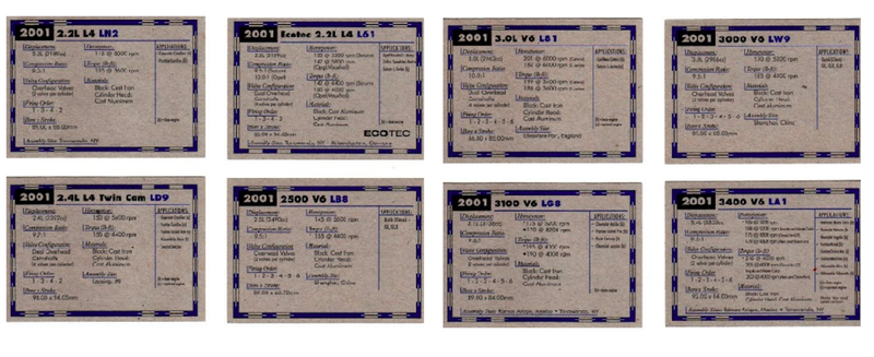 Illustration for article titled This Old Deck of GM Engine and Transmission Trading Cards is Incredibly Nerdy